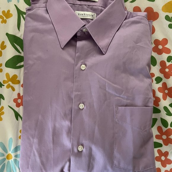 Lavender/Light Purple Lux Sateeen Collared Shirt // VanHeusen Men's Size XL - Picture 4 of 6
